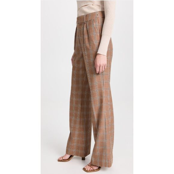 $249 PAIGE Avedon Plaid Wide Leg Trousers in Bronze Dust Multi - Picture 4 of 6